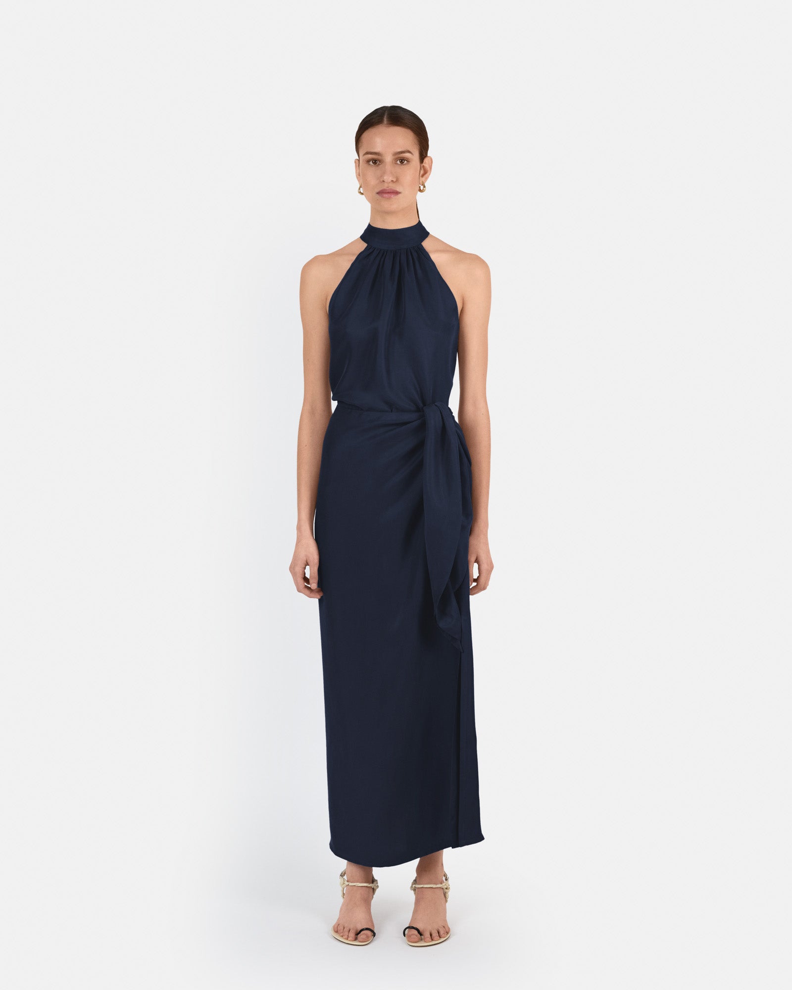 slim fit dress slacks Navy Halter Neck Maxi Dress – Tencel main image 0