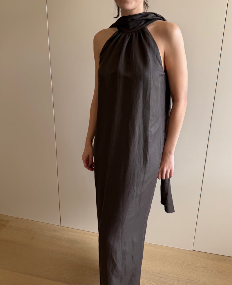 Emilie Chocolate Linen Dress
