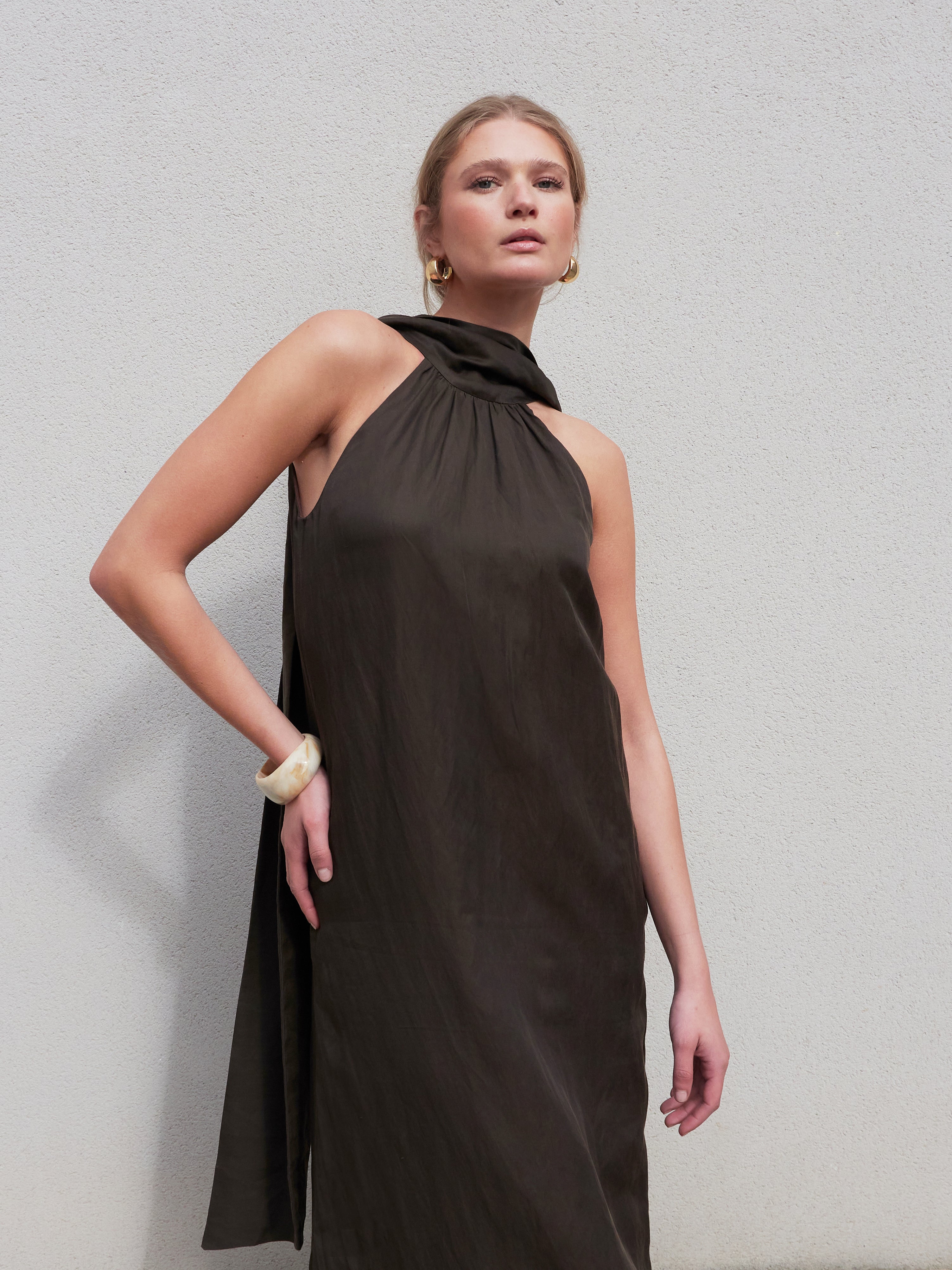 Emilie Chocolate Linen Dress